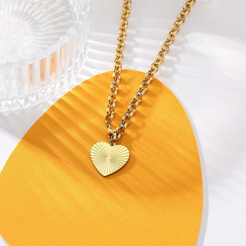 EILIECK 316L Stainless Steel Gold Silver Color Heart Pendant Necklace For Women Trendy Waterproof Chain Jewelry Holiday Gift