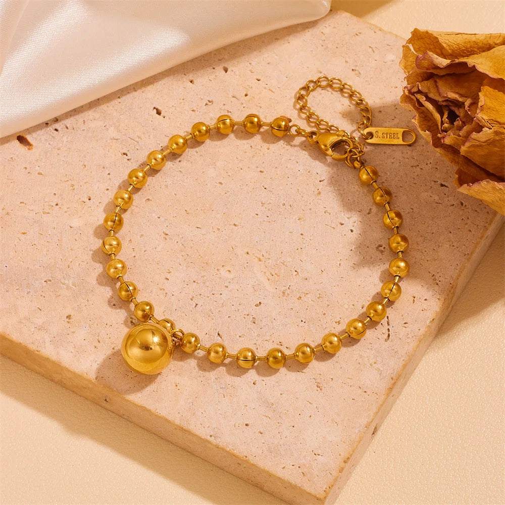 EILIECK New Fashion Stainless Steel Metal Bead Ball Necklace Bracelet Earrings For Women Trendy Waterproof Jewelry Set Gift