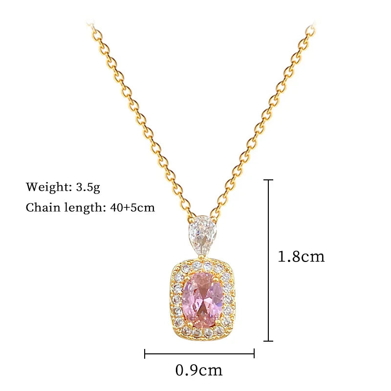 316L Stainless Steel Pink Crystal Pearl Charm Necklace Earrings For Women Girl New Trend Non-fading Jewelry Set Gift