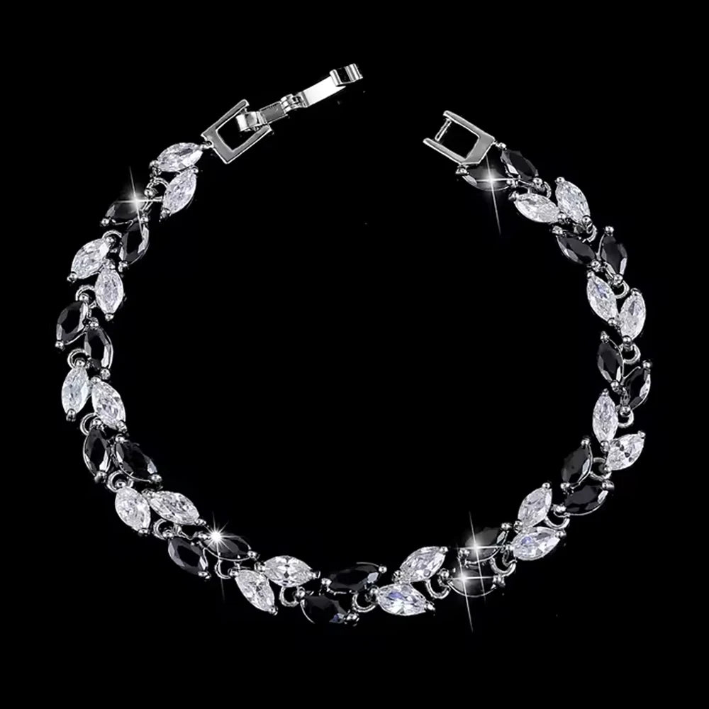 ThreeGraces New Trendy Brilliant Cubic Zirconia Leaf Shape Bridal Wedding Tennis Chain Link Bracelet Jewelry for Women B621