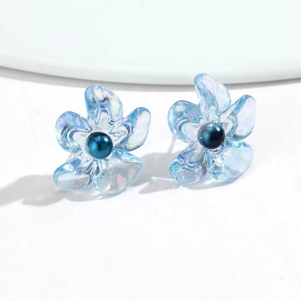 Cute Colorful Transparent Flower Stud Earrings Exquisite Resin Petal Earring for Women Party Jewelry Gifts