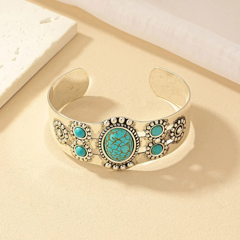 KMVEXO Retro Bohemian Turquoise Beaded Bangles for Women Resin Open Cuff Bracelets Bangle Vintage Gypsy Jewelry Female Gift