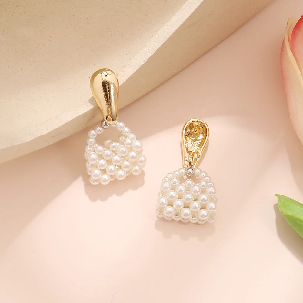 Badu Handbag Shape Imitation Pearl Drop Earrings for Women 2025 New Fashion Jewelry Party Girl’s Elegant Accessories