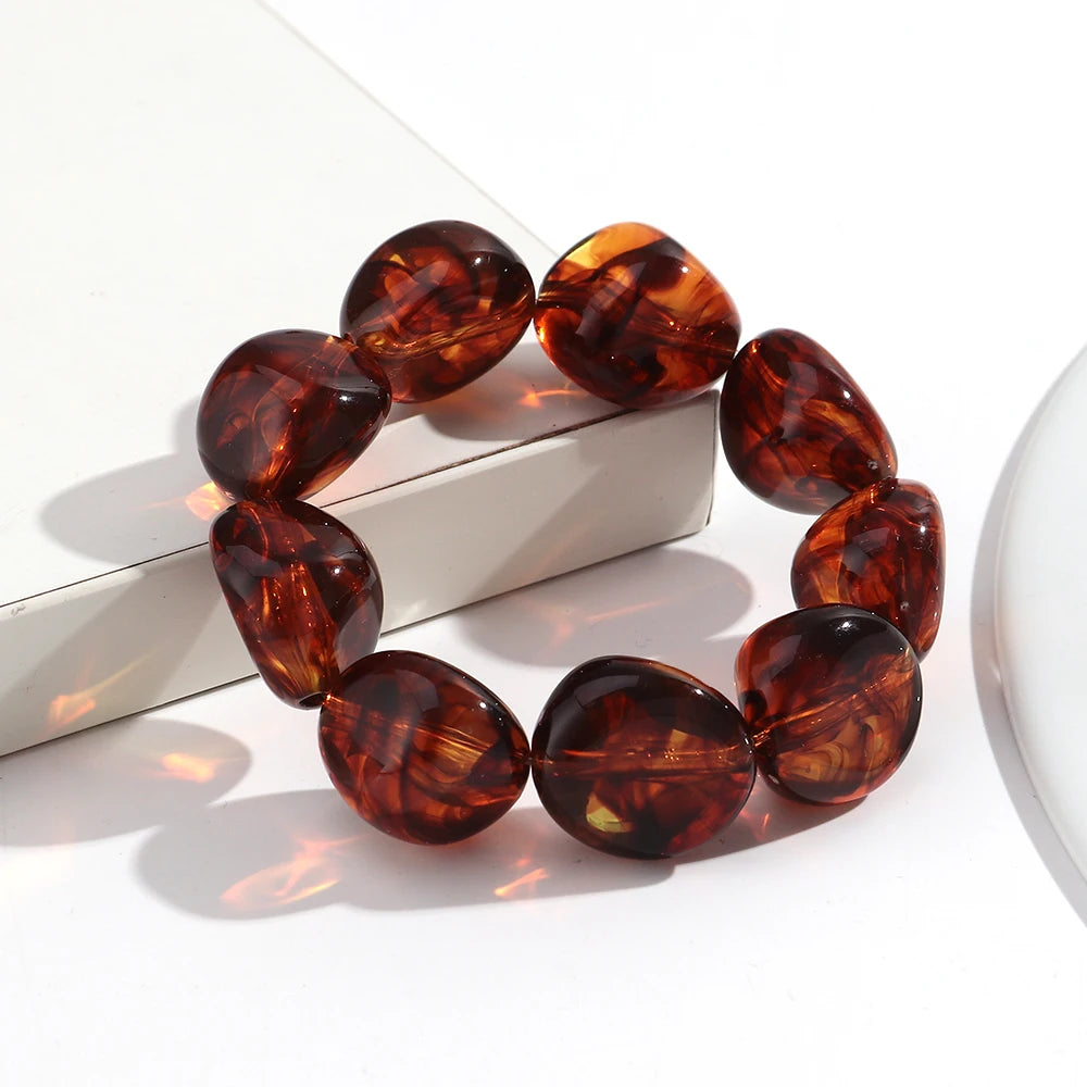 Boho Colorful Irregular Stone-shaped Beads Stretch Bangle Bracelets New Resin Geometric Beaded Bracelet 2026 Trendy Jewelry