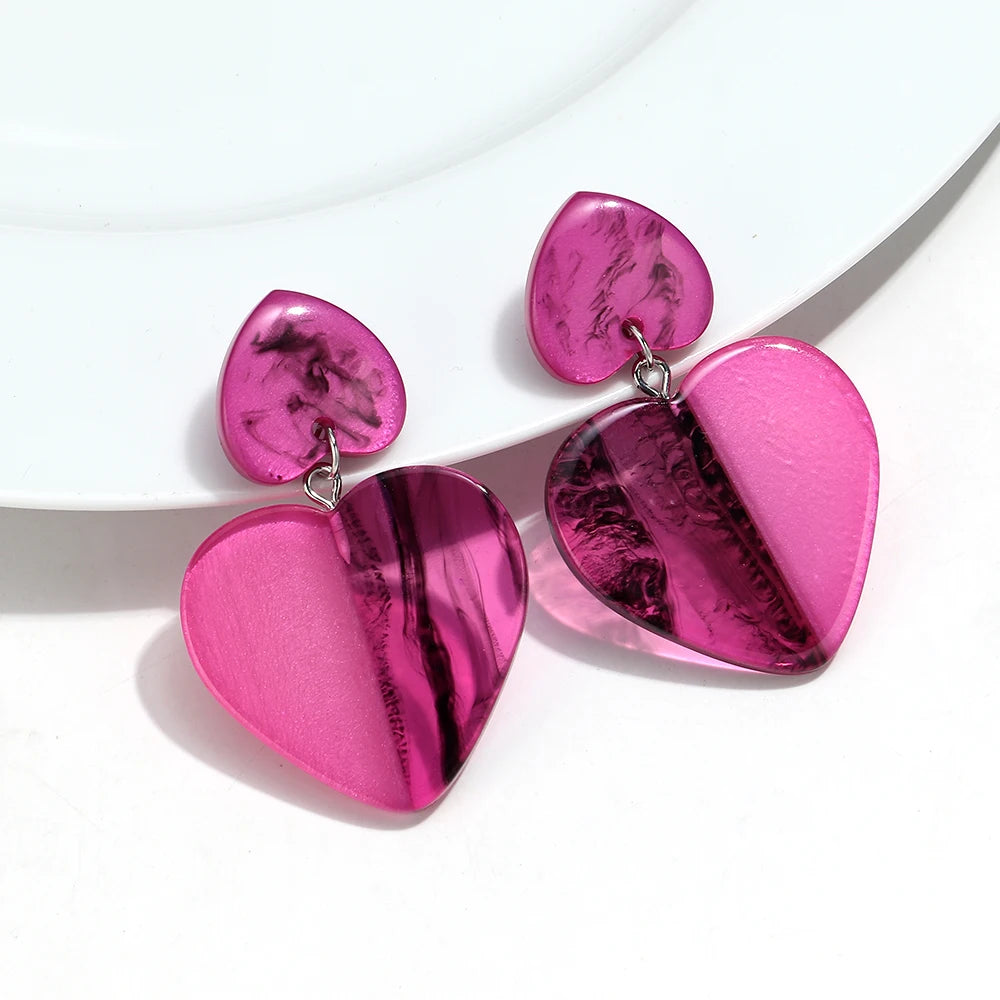 Fashion Colorful Large Heart Geometric Drop Earrings for Women New Acrylic Love Heart Dangle Earring Party Jewelry Gift