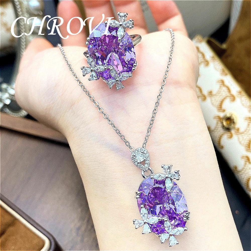Luxury semi-gold 925 pure silver ultra-fantastic butterfly ring, candy-style purple lavender color gemstone necklace