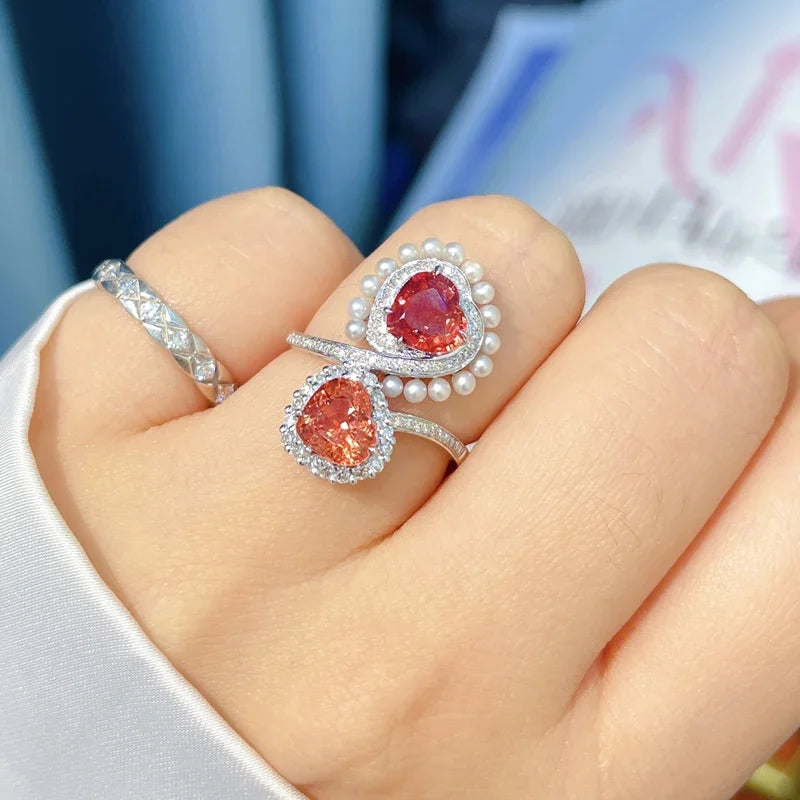 New Trendy Small Pearls Ring Many Pearls 925 Sterling Silver Ring With Heart Zircon Design Female Wedding Jewelry Gift