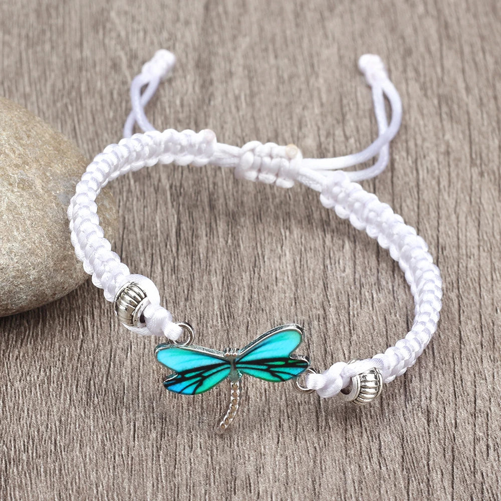 Bohemia Hand Weave Bracelets For Women Men Blue Dragonfly Pendant Bracelets Friendship Couples Bangles Female Boho Jewelry Gifts