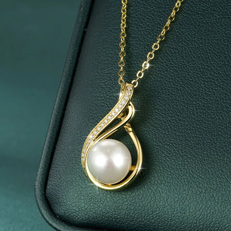 OXTAO Infinity Moissanite Pendant Necklace 14K Gold Filled Cute Freshwater Pearl Necklace Mother Wife Birthday Jewelry Gift