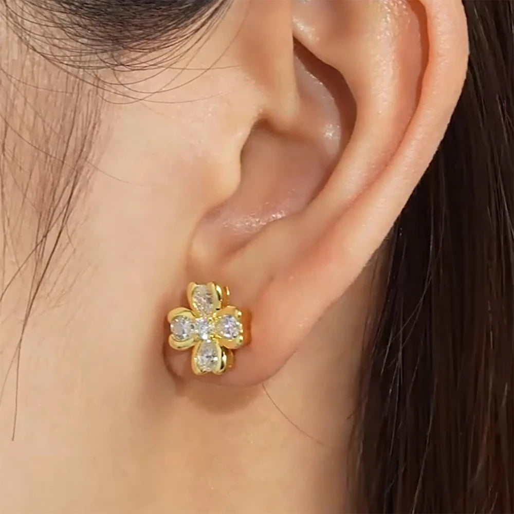 18K Gold Plated 2.52cttw All Moissanite Stud Earring For Women Pear/Round Cut Diamond 925 Sterling Silver Flower Wedding Jewelry