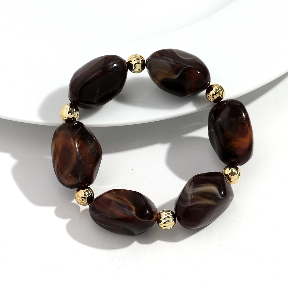 Fashion Acrylic Marbled Irregular Geometry Beads Stretch Bracelet Elegant Colorful Cuff Bangle Bracelets 2026 Trendy Jewelry