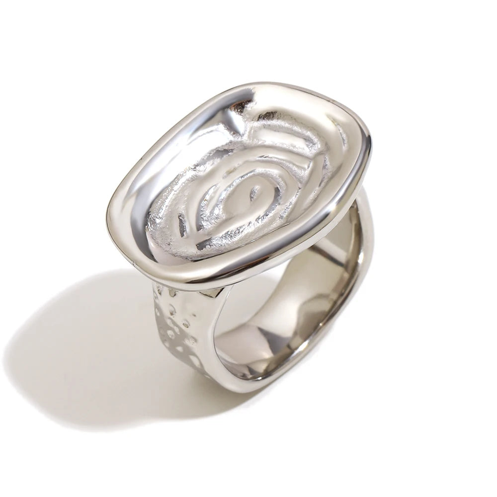 E.B.belle Stainless Steel Irregular Pattern Ring 18K Gold Plated Tarnish Free Hypoallergrnic Charm Jewelry For Wome's Gift