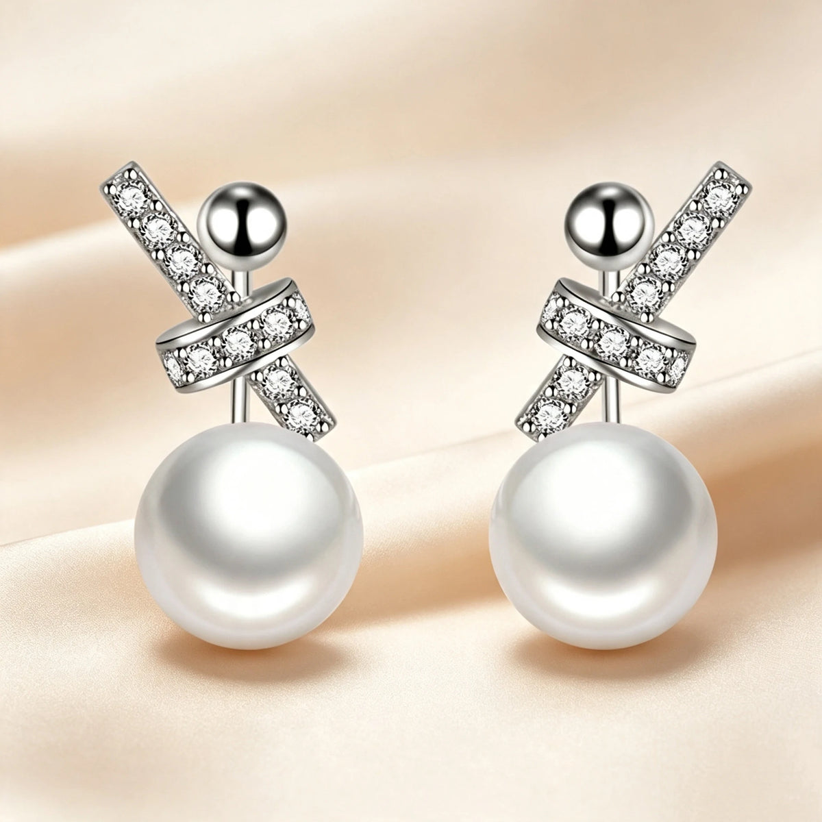 Luxury Charm Female White Zircon Oval Pearl Stud Earrings Gold Silver Color Wedding Jewelry For Women