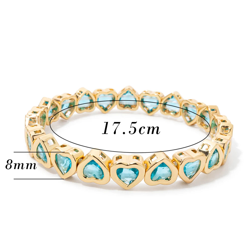 New Copper Heart Beads Gold Color Bracelets for Women Colorful Rhinestone Girl Bangle 2025