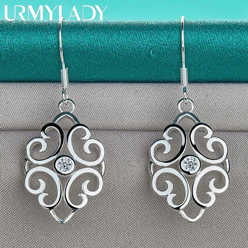 URMYLADY 925 Sterling Silver Hollow Flower Earrings For Women Wedding Party Fashion Charm Jewelry Gift