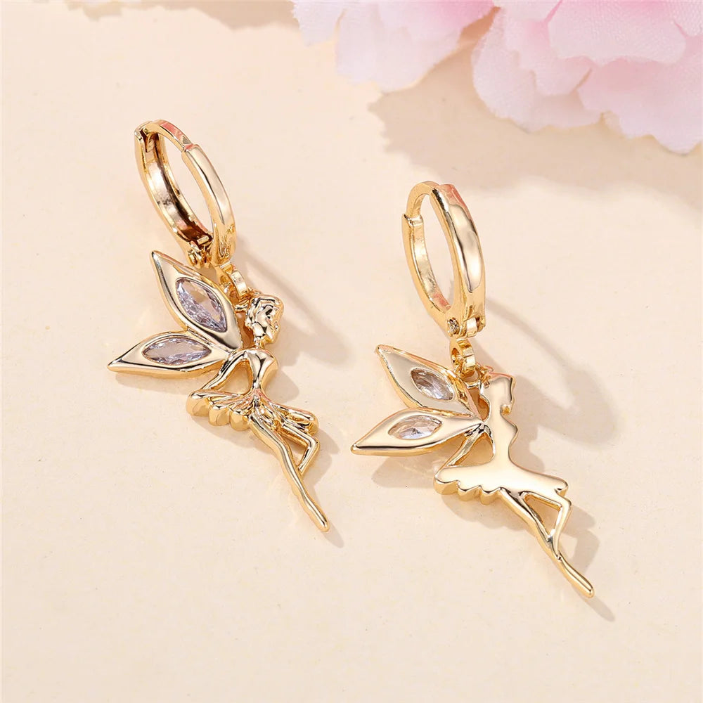 Dainty Female White Fairy Zircon Stone Hoop Earrings Unique Gold Color Girlfriend Gifts Party Jewelry For Women