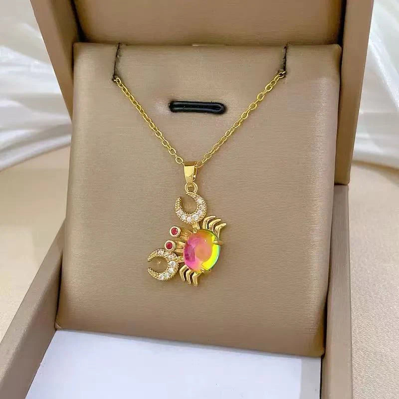 EILIECK 316L Stainless Steel Green Cubic Zircon Flower Pendant Necklace for Women Luxury Temperament Neck Chain Fashion Jewelry