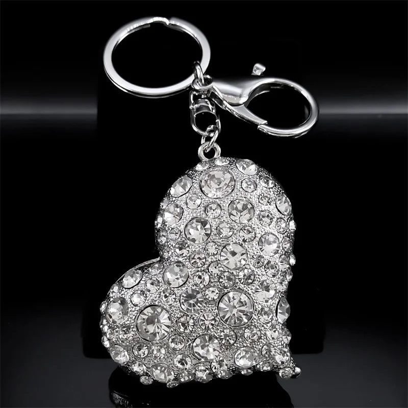 Pink Crystal Sparkling Heart Key chain for Women Exquisite Sweet Alloy Rhinestone Keyring Car Bag Accessories Jewelry K9233S05