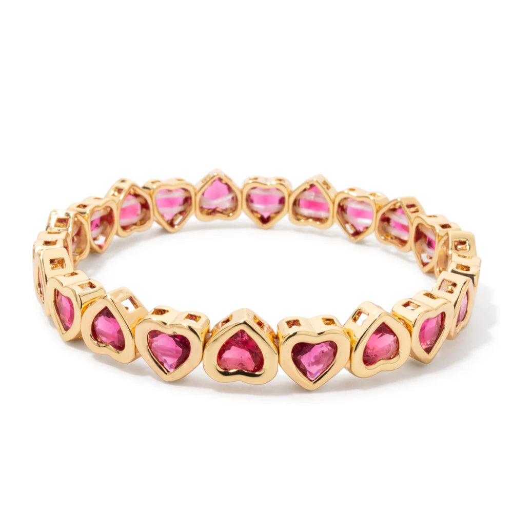 New Copper Heart Beads Gold Color Bracelets for Women Colorful Rhinestone Girl Bangle 2025