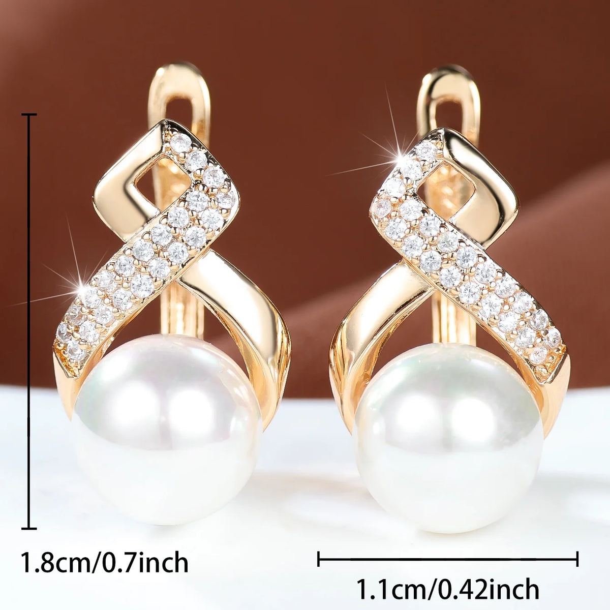 Small Round White Pearl Zircon Fashion Hoop Earrings Charm Female Gold Color Wedding Jewelry For Women