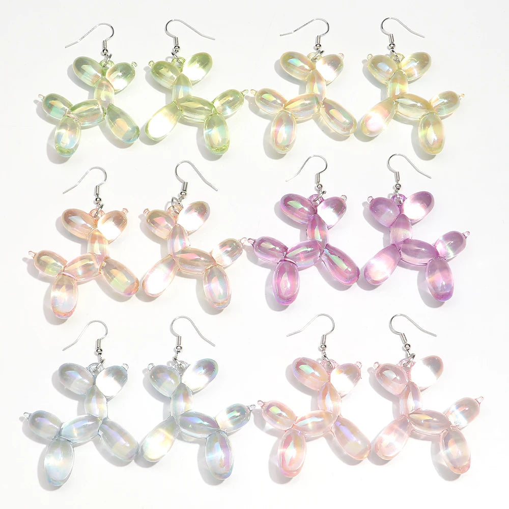 New Trend Candy Colorful Balloon Dog Drop Earrings for Women Personal Iridescent Creative Balloon Dog  Earrings 2025 Jewelry