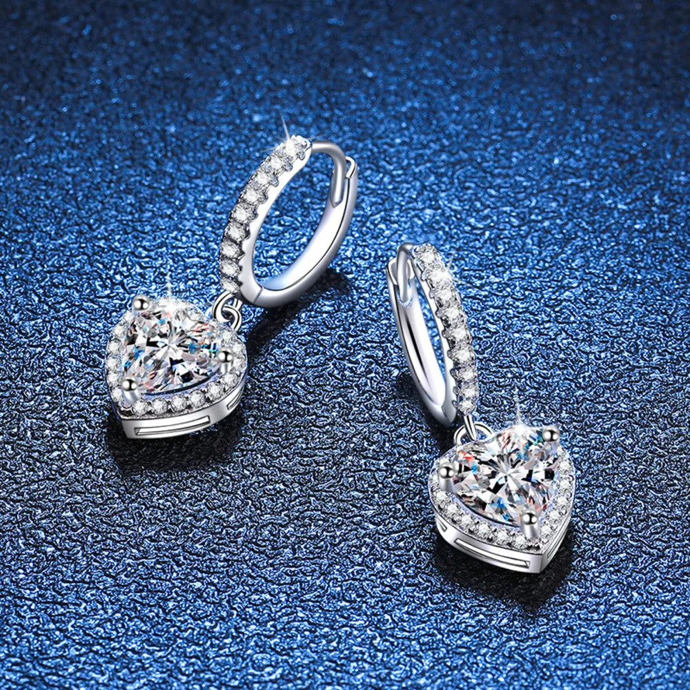 JOIAS HOME S925 Sterling Silver Classic Heart-shaped 1CT D Moissanite Stud Earrings  Women's New Minimalist High-end  Jewelry