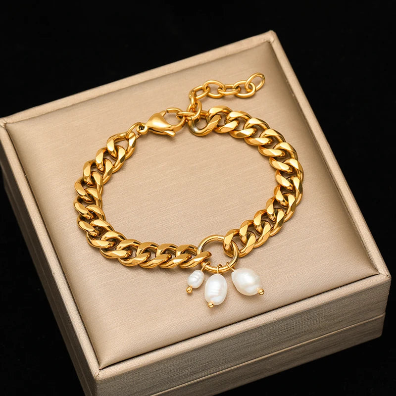EILIECK New Fashion Stainless Steel Coins Heart Charm Bracelet For Women Trendy Gold Silver Color Wrist Chain Jewelry Lady Gift