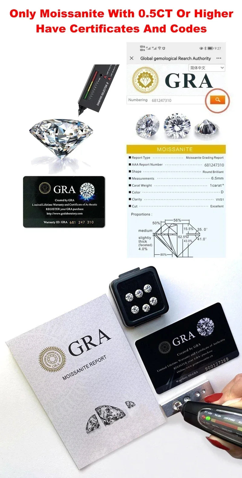 Total 9 Carat Moissanite Jewelry Set 925 Sterling Silver Ring Earrings Necklace Jewelry Pass Diamond Test with Black Card Gift