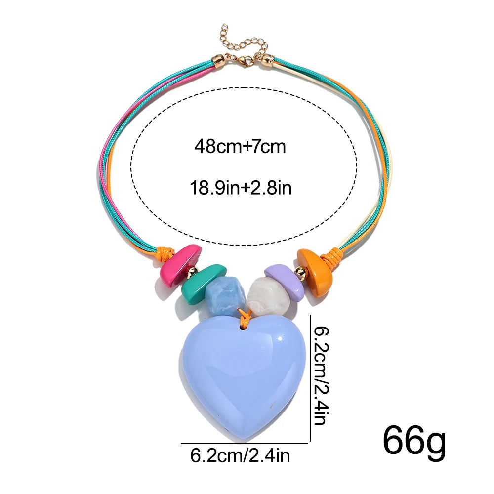 Fashion Colorful Large Love Heart Pendant Necklace Geometric Heart Shape Beads Choker Necklaces 2026 Trendy Jewelry Gifts