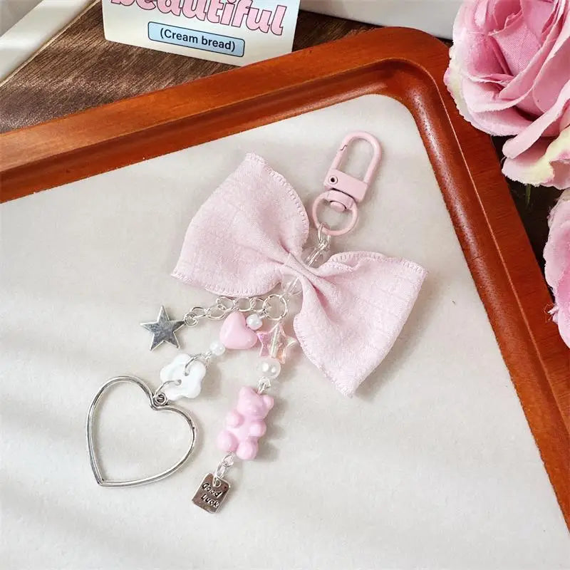 Cute Sweet Bow Bear Heart Keychain Pendants Star Charm Phone Chain Backpack Decoration Keyring Girly Bag Hanging Ornaments Gifts