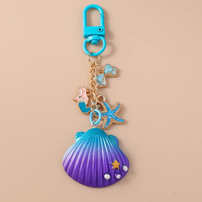 Pretty Mermaid Starfish Shell Keychain Marine Life Key Ring Women Girls Handbag Pendants DIY Jewelry Gifts