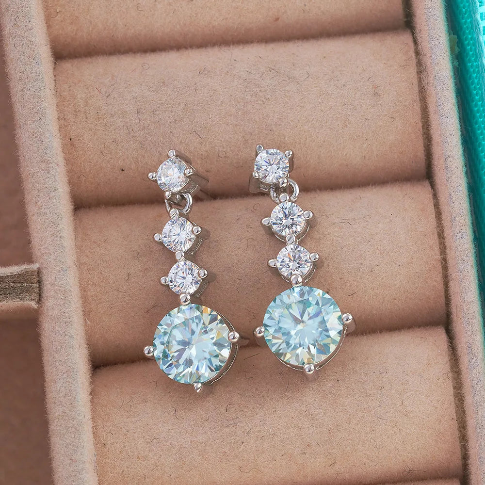Luxury 925 Sterling Silver Full Lab Moissanite Drop Earrings Total 2.6 Carat Blue Green Color Women Moissanite Earring Jewelry