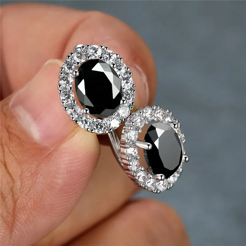 Luxury Crystal Purple Oval Stone Earrings Multicolor Zircon Small Hoop Earrings Classic Silver Color Wedding Earrings For Women