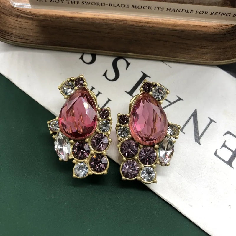 NISHIZAWA Crystal Stud Earrings for Women Court Style Vintage Exquisite Jewelry Luxury Elegant Fashion Aretes De Mujer
