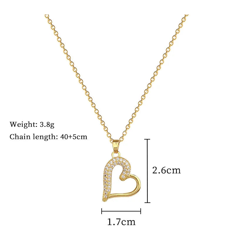 Luxury Heart Necklace for Women Full Paved Bling Cubic Zirconia 14k Gold Color Exquisite Necklace Female Wedding Jewelry