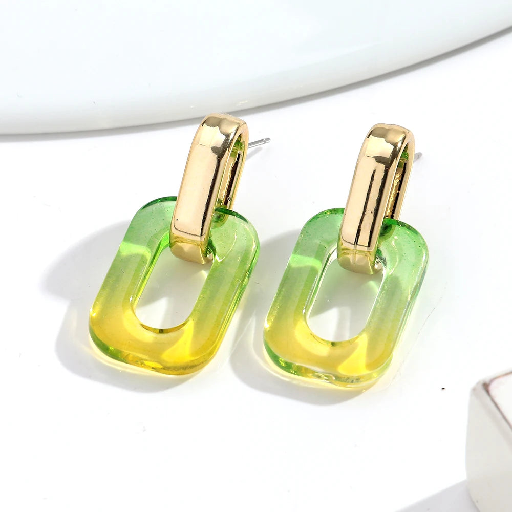 Fashion Acrylic Gradient Color Geometric Buckle Drop Earrings Transparent Iridescent Rectangle Earrings Women Wedding Jewelry