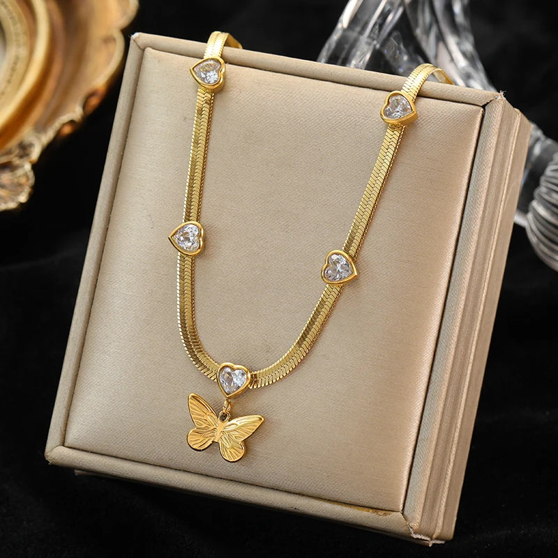 EILIECK 316L Stainless Steel Heart Chokers Necklace For Women New Fashion Collar Neck Chain Waterproof Gold Color Jewelry Gift