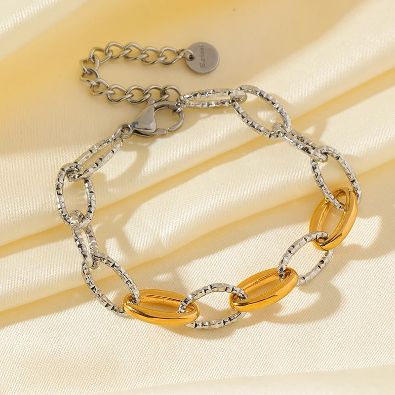 EILIECK 316L Stainless Steel Link Chain Bracelet Bangles For Women Trendy 18K Gold Plated Wrist Chain Waterproof Jewelry Gift