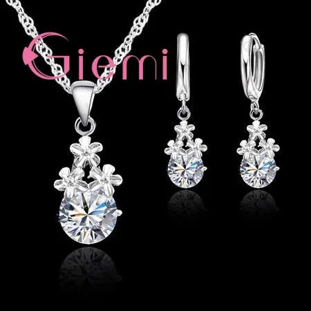 S925 Silver Needle Luxury Jewelry Sets 24 Models Option Cubic Zircon Rhinestone Charming Pendant Wedding Engagement Accessory