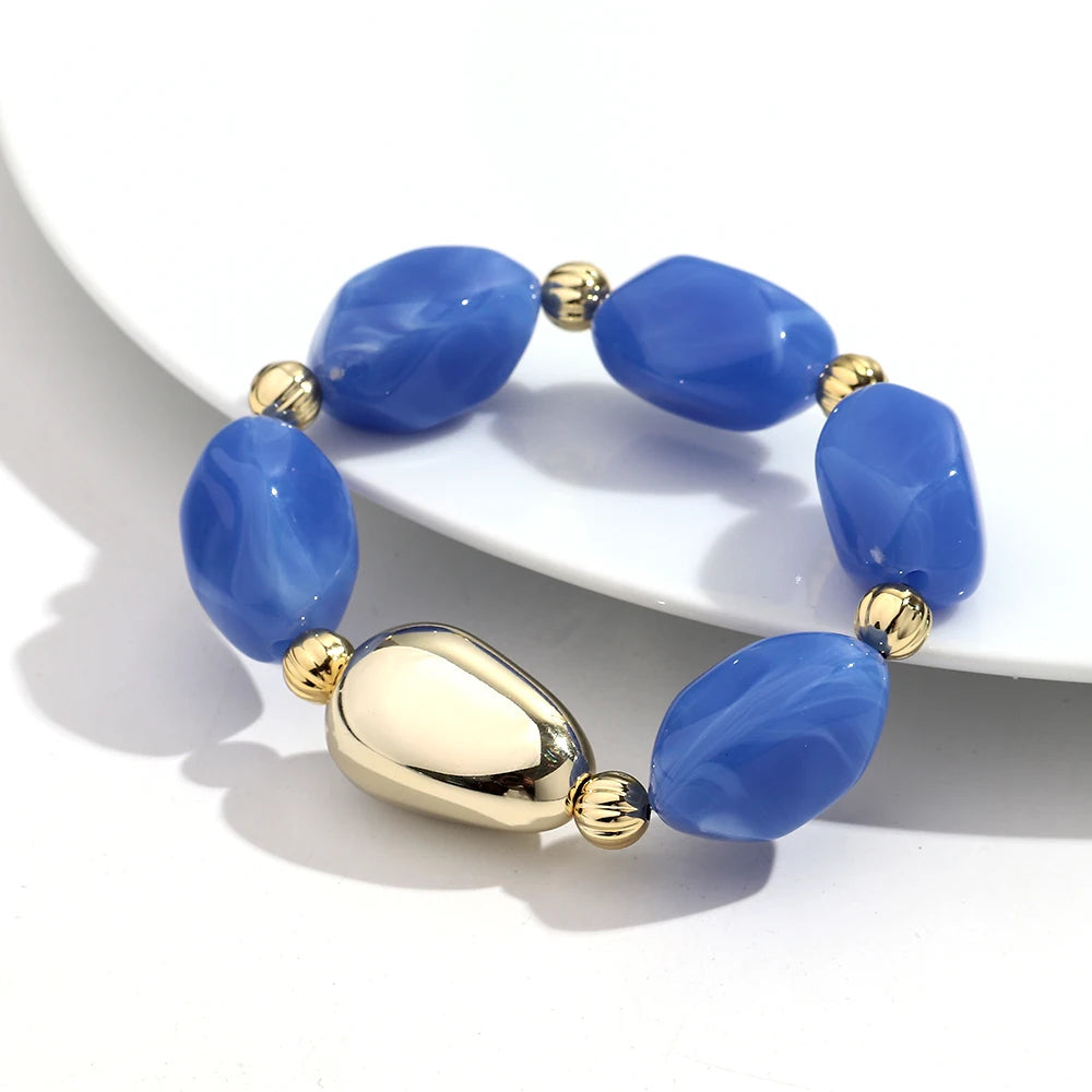 Fashion Acrylic Marbled Irregular Geometry Beads Stretch Bracelet Elegant Colorful Cuff Bangle Bracelets 2026 Trendy Jewelry