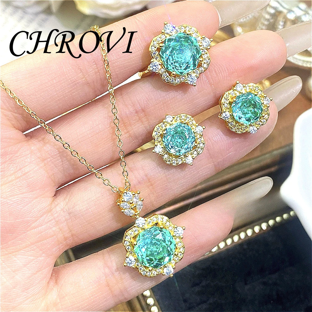 New 925 pure silver millennium rose gold necklace pendant stud earrings and colorful ring set