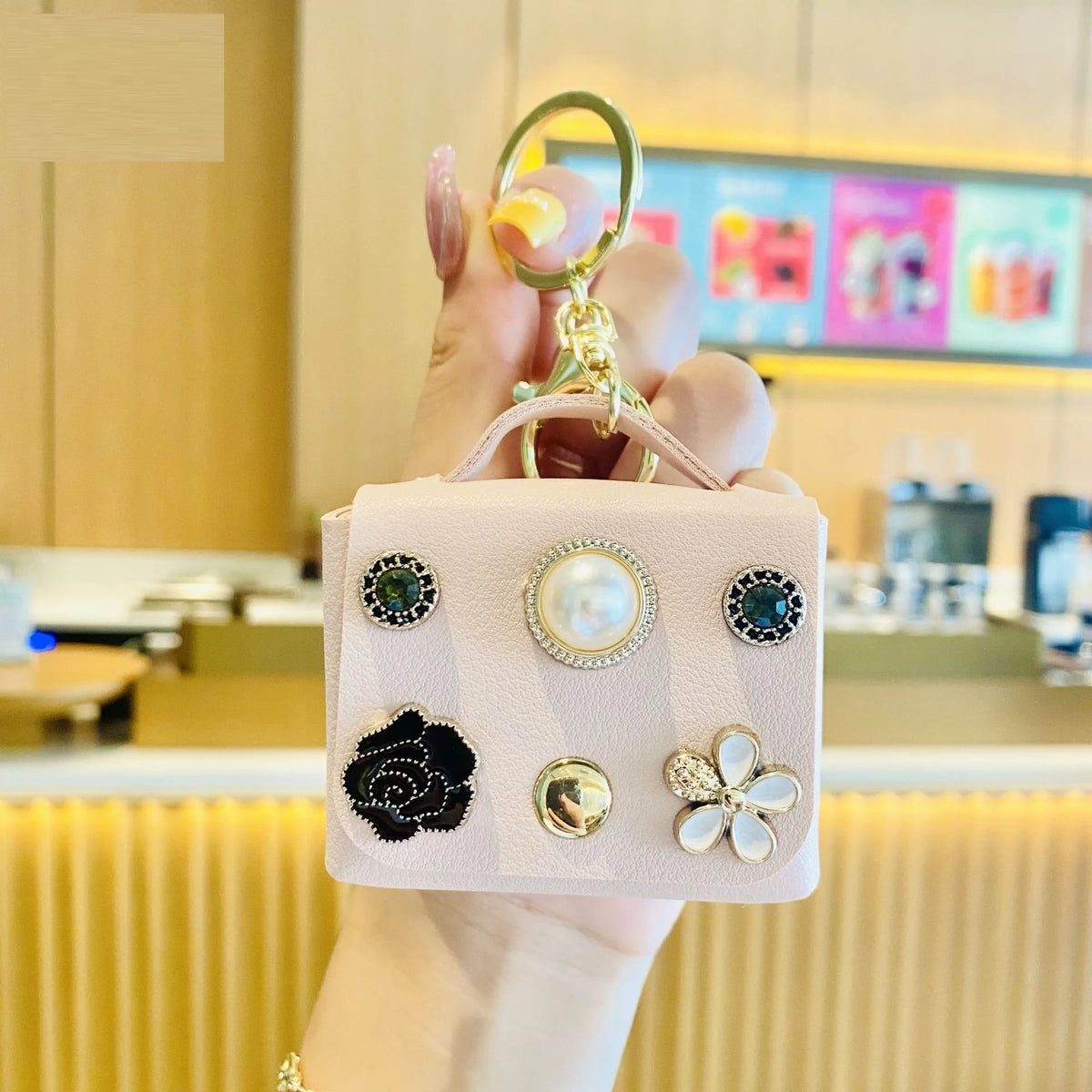 Cute Mini Coin Purses  Keychain with Eiffel  Tower and Number 5 Small Earphone Box Fabric Bag Key Ring