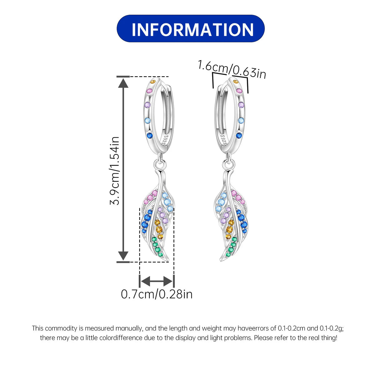 Orstarry 925 Sterling Silver Feather Lucky Symbol Drop Earrings Women Earrings Charm Fashion Versatile Party Jewelry Gifts