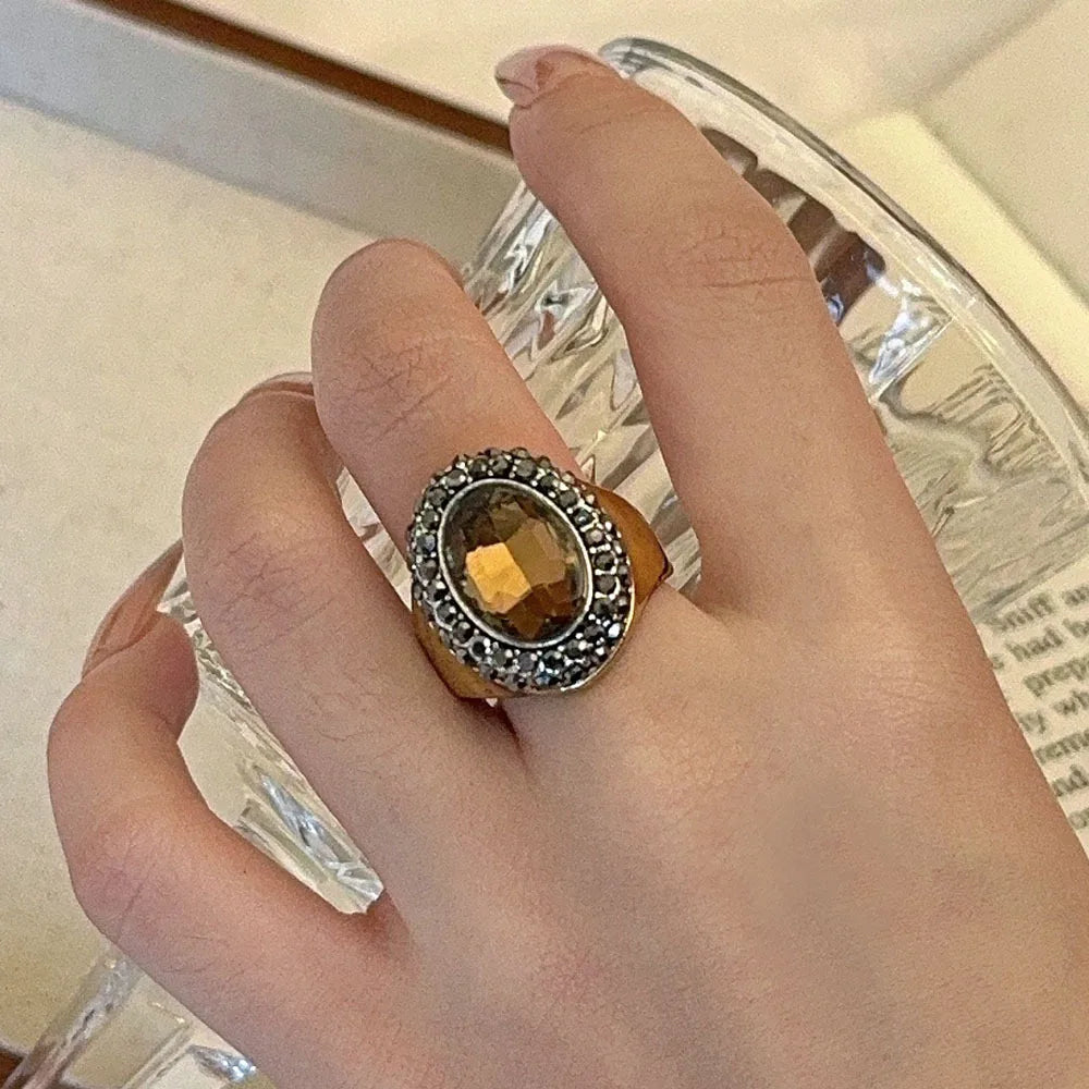 NISHIZAWA Women Rings Crystal Geometric Index Finger Elegant Anillos Mujer Versatile Vintage Fashion Exquisite Jewelry