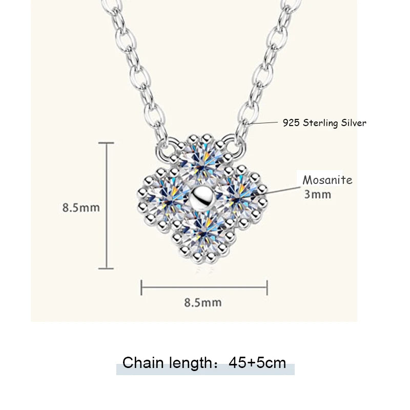 OXTAO Moissanite Necklace Ladies Elegant Four-Leaf Pendant Necklace with Certified 925 Silver Luxury Clover Wedding Jewelry Gift