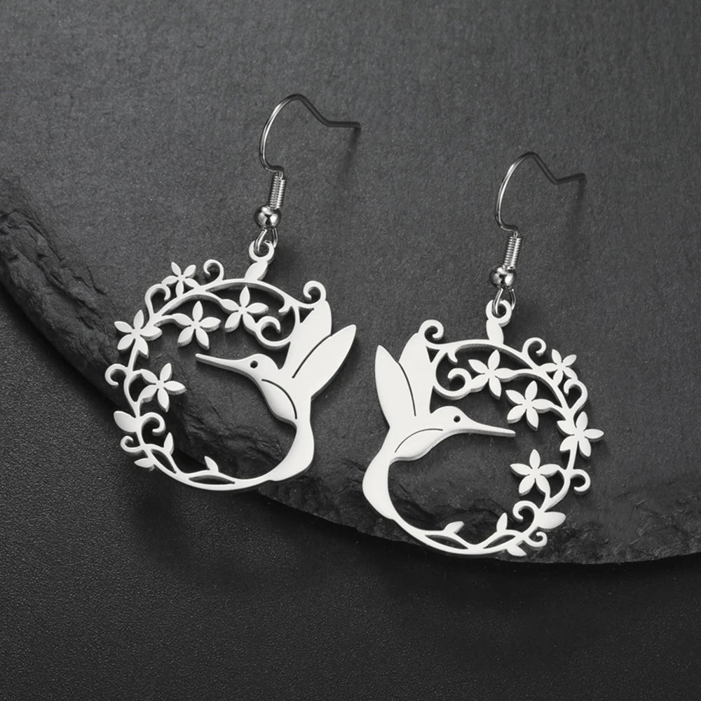 My Shape Hummingbird Flower Pendant Necklaces for Women  Bird Floral Stainless Steel Chain Choker Fashion Jewelry Gifts