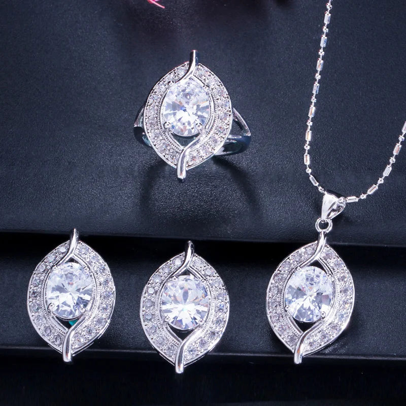 ThreeGraces 3pcs New Trendy Shiny Red Cubic Zirconia Fashion Earrings Necklace Ring Bridal Party Jewelry Set for Women JS707