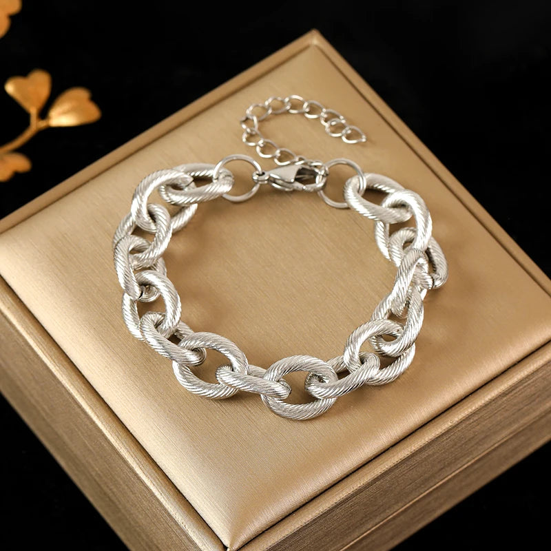 EILIECK 316L Stainless Steel Gold Color Thick Chain Bracelet For Women Men New Trendy Waterproof Wrist Chain Jewelry Gift Party
