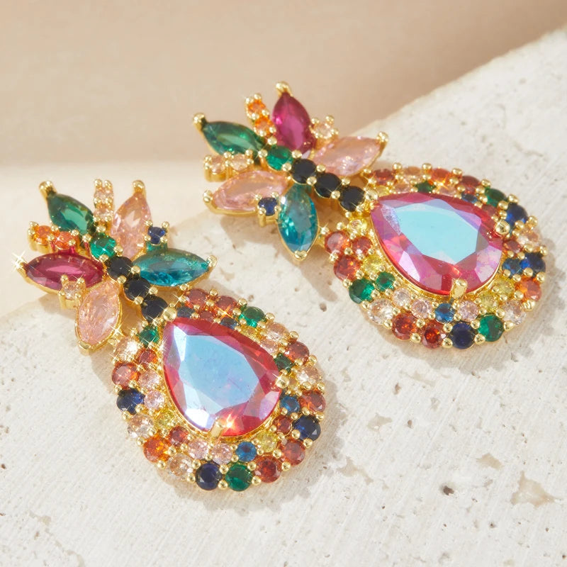 1pair Women's Bohemian Style Pineapple Shaped Colorful Glass Earrings Unique Design Elegant Daily Fashion Jewelry for Parties