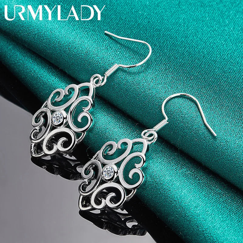 URMYLADY 925 Sterling Silver Hollow Flower Earrings For Women Wedding Party Fashion Charm Jewelry Gift